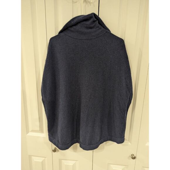 KINROSS Cashmere Short Sleeve quarter Zip poncho Adj. collar. Navy w black. O/S - Picture 6 of 16